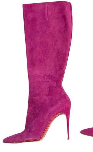 Christian Louboutin  Suede Magenta Pointed Toe Mid Calf Boots Size 39.5