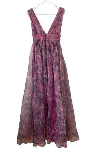 Lulus Lulu’s Garden Romance Magenta Floral Print Organza Maxi Dress Pink Purple XS