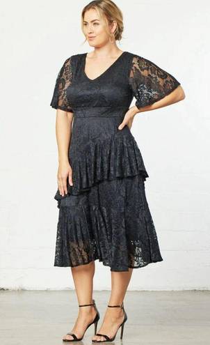 Onyx NEW Kiyonna Lace Affair Ruffle Flounce Midi Cocktail Dress in  Size XL