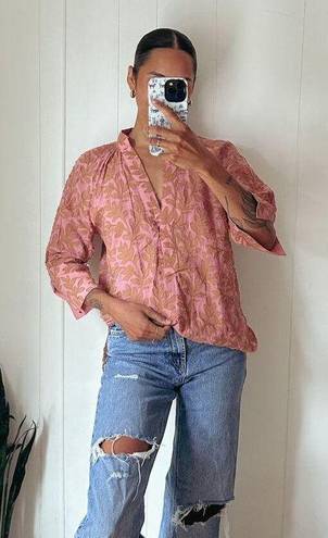 Anthropologie Popover Pink Combo Blouse