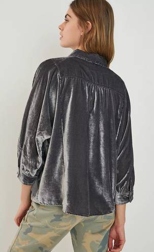 Pilcro Anthropologie Orsay Velvet Buttondown Grey Silver Boho Blouse Size M/L