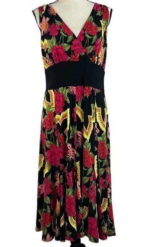 Scarlett  SZ 12 Midi Dress Handkerchief Hem Floral Sleeveless V-Neck Empire Waist