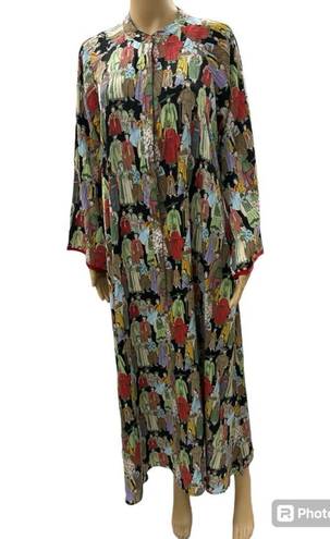 Natori dynasty crowded city satin caftan dress- small