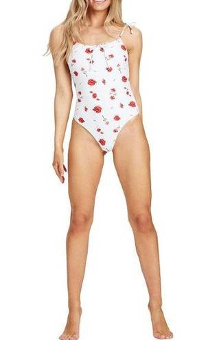 Charlie Holiday  White Red Floral One Piece Swimsuit Size 8