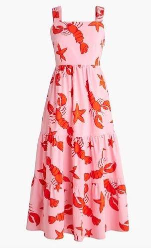 J.Crew  factory Squareneck tiered starfish and lobster print midi dress pink sz 4