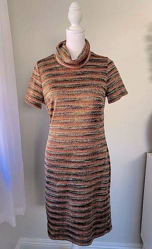 Chetta B  Knit Metallic Turtleneck Dress