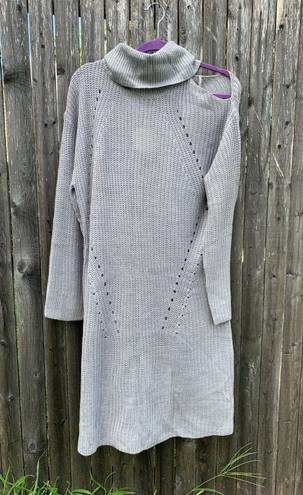 Moral Fiber Knit Turtleneck Cold Shoulder Sweater Dress in Gray - 3X, NWT, Cozy