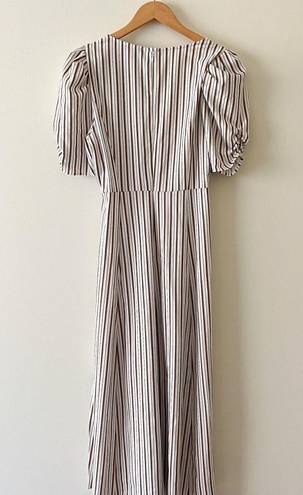 Danielle Bernstein White Striped Midi Length Dress Puff Sleeves Size 10