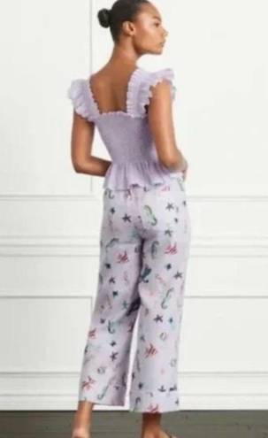 Hill House NEW  Home The Skylar Pant Linen Purple Sea Creatures Wide Leg Medium