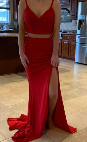 PromGirl Red Two Piece Prom Dress