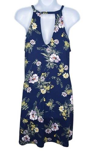 Nine Britton  Womens Blue Floral Pattern Sleeveless Sundress High Neck Dress Sz M