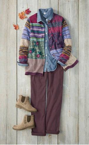 Coldwater Creek  True Color Cardigan Sweater Women Large Petite Patchwork Paisley