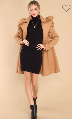 Aura  Exaggerated Ruffle Double Breasted Coat Camel L NWT