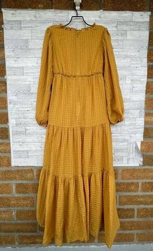 Rachel Parcell  Mustard Yellow Ruffled Tiered Long Sleeve Maxi Dress Textured