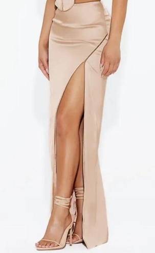 Naked Wardrobe NWOT  Satin Cream The High Gloss Slit Skirt