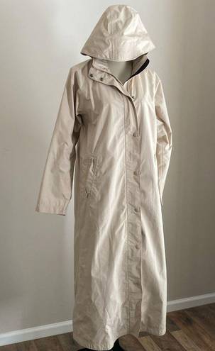 L.L.Bean  Full Length Long Hooded Khaki Trench Raincoat Size S