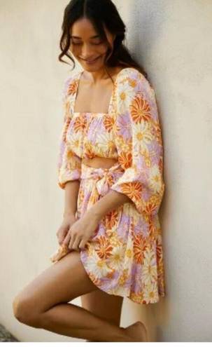 l*space L  Rosita Cutout Swimsuit Coverup Mini Dress Wavy Daisy Floral Medium $180