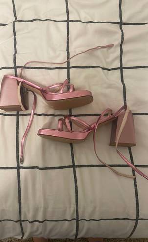 Amazon Pink Metallic Wrap Heels