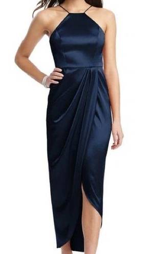 After Six  Halter Midi Dress With Draped Tulip Skirt in Midnight Size 14 NWT