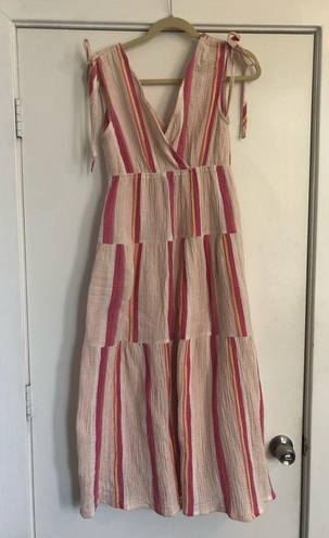 Marine layer cotton Sage Double Cloth Maxi Dress in pink stripe pocket XS