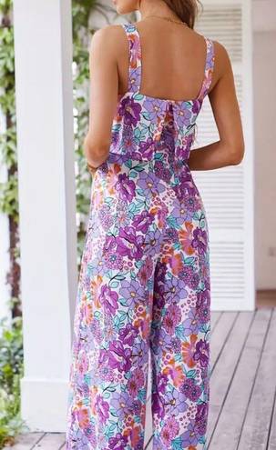 Floral Print Jumpsuit Purple Size XL