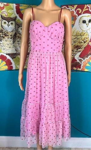 Betsey Johnson  Valentines Metallica Heart Print Mesh Midi
Dress NWT