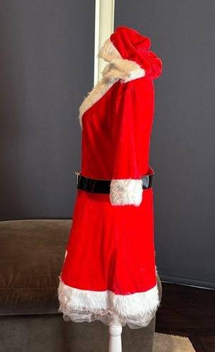 ma*rs Short Red Hooded Dress White Faux Fur Trim  Claus Santa Christmas Size L