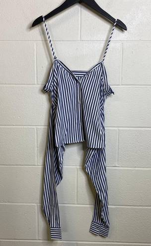 L'Academie L’academie Revolve Blue White Stripe Button Down Tank Tie Front Size Small