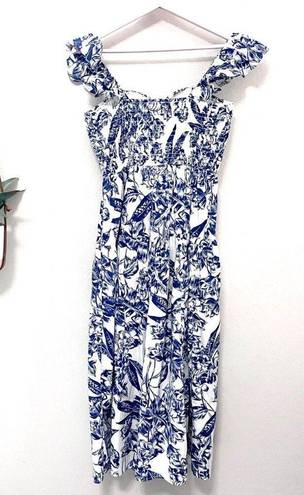 Abercrombie & Fitch NWT  Blue White Floral Ruffle Strap Smocked Midi Dress S