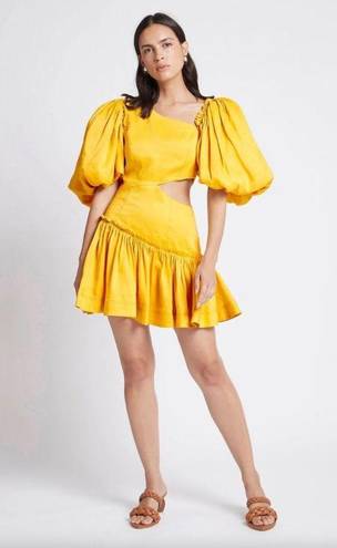 Chateau Aje  Cut Out Mini Dress Yellow Linen Blend Size 4
