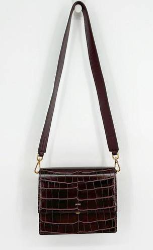 JW Pei  Mini Flap Crossbody Bag Brown Croc Embossed