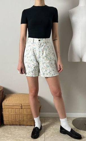 Bermuda vintage white floral print high waisted denim jean  mom shorts