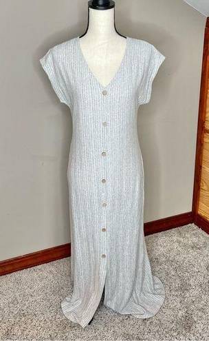 Caution to the Wind Grey V-Neck Vertical Stripe Maxi Dress Medium