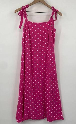 Draper James  Polka Dot Midi Dress Adjustable Tie Bows Straps Pink White Medium