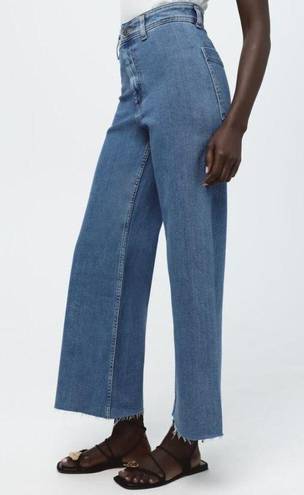 ZARA  High Waist Marine Straight Wide Leg Jeans Raw Hem Light Blue Wash, Size 4