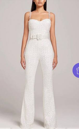 Sthcute Jacquard Diamanté Jumpsuit White