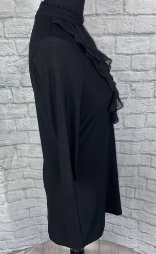 White House | Black Market  womens sz S v-cut ruffle front 3/4 Sleeve black dress 