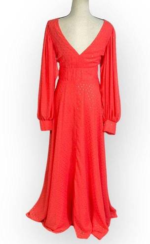 Kimberly  Goldson Lesli Clip Dot Long Sleeve Maxi Dress Women's Small Coral NWOT