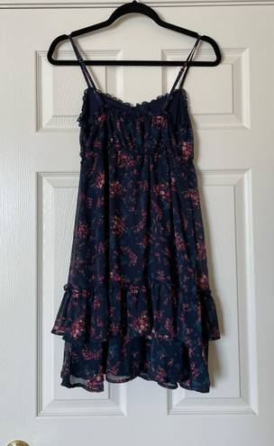 Confess Navy Ruffled Lined Floral Spaghetti Strap Babydoll Empire Waist Mini Sundress