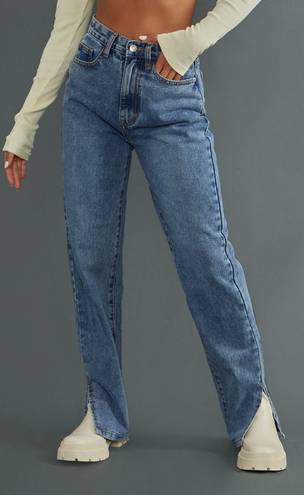 Pretty Little Thing Petite Mid Blue Wash Split Hem Jeans