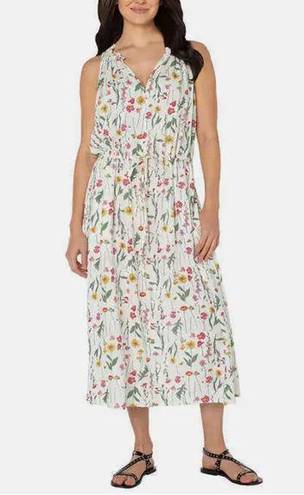 Well Worn  Countryside Floral Linen V-neck Ruffle Tie Waist Maxi Dress Size S