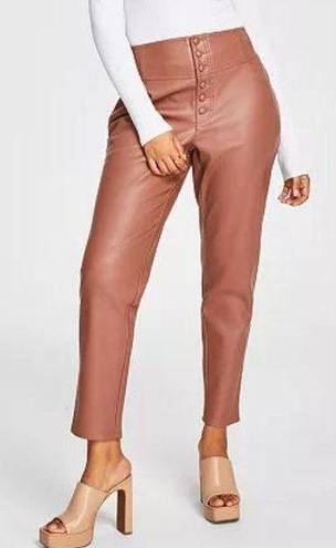 Bar III  NWT Clove Spice Faux-Leather High Waist Button-Fly Ankle Pants Size 6