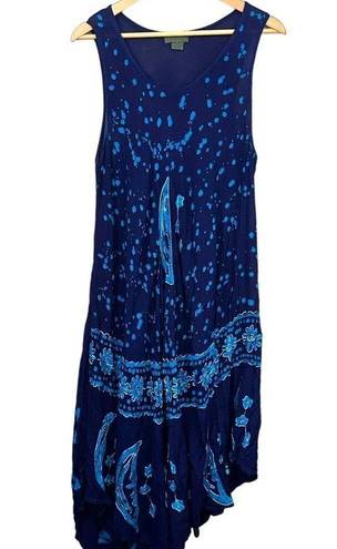 The Moon Sakkas and Stars Batik Caftan Tank Dress / Cover Up in Shades of Blue