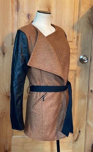 Lucy Paris ANTHRO  Fuzzy Brown Faux Leather Belted Jacket $248 EUC L