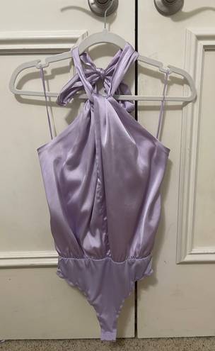 indie collection Purple halter silk cutout bodysuit