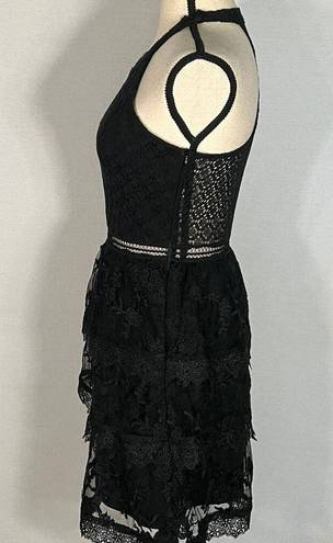Heartloom  Black Victoria Ruffle Lace Halter Mini Dress Women's Size Small NWT