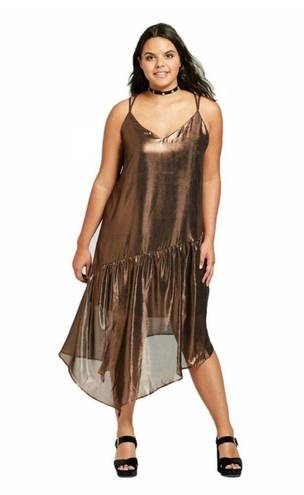 Xhilaration Women's Plus Size Metallic Lined Asymmetrical Spaghetti Strap Dress