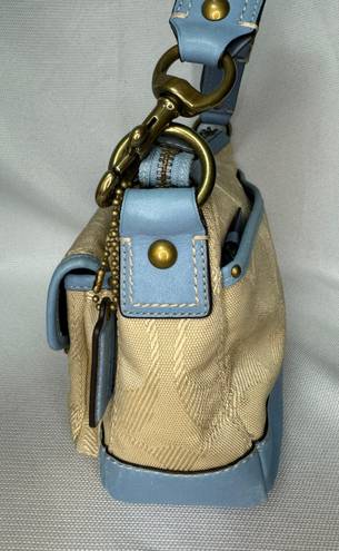 Coach Blue & Tan Legacy Double Pockets Turn Lock Satchel Canvas & Leather #13102