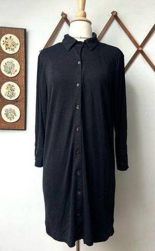 Natori Black Button Down Casual Long Sleeve Dress Medium