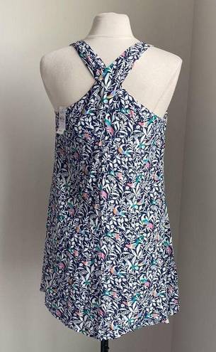 Loft  Blue Bird Print Swing Dress Size Medium NEW